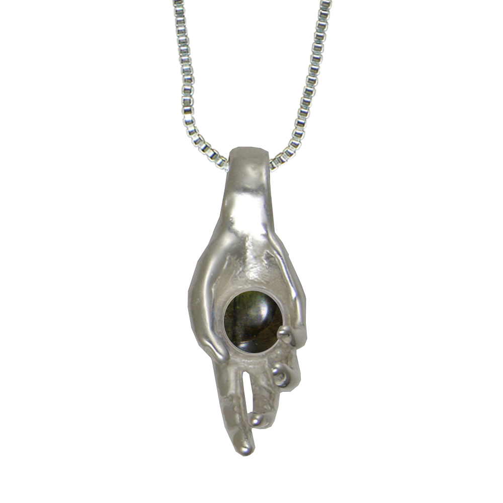 Sterling Silver Healing Hand Pendant With Spectrolite